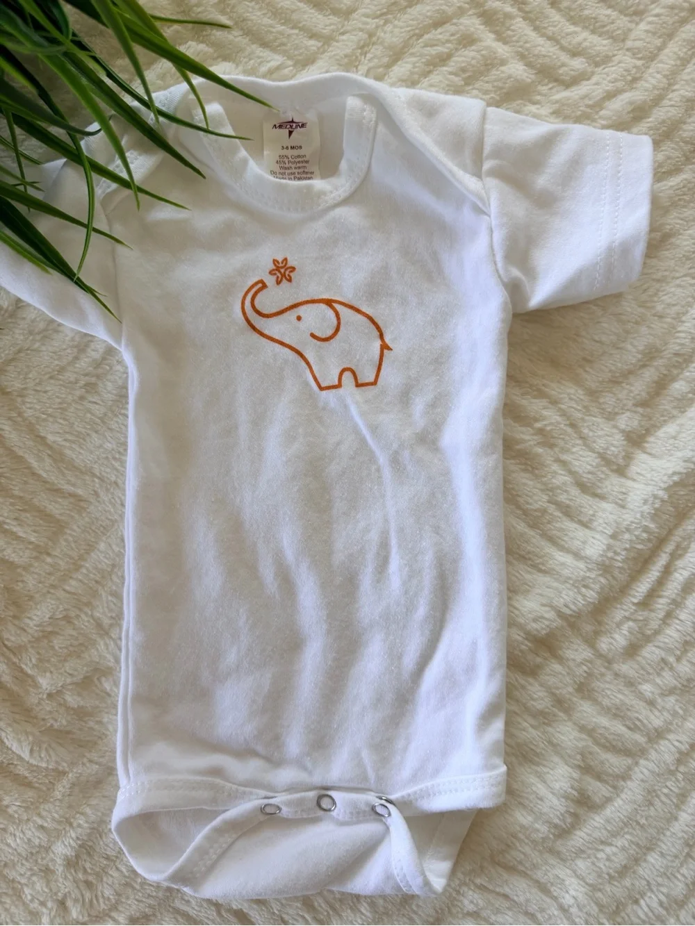 White Baby Essentials Set with Orange Elephant Print - 5 Piece